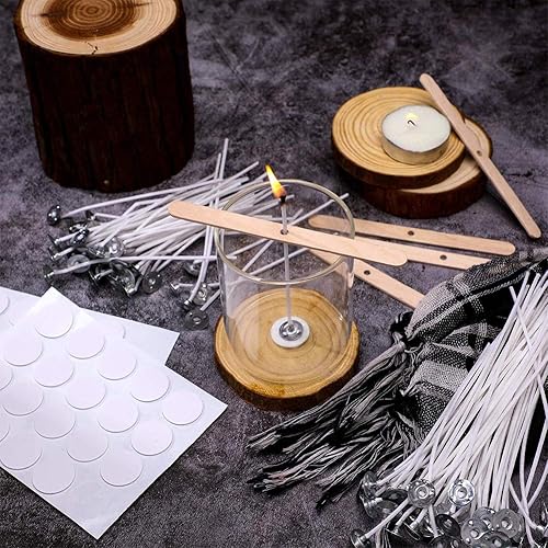 Miniatura 5 de Mechas de velas a granel de 6 pulgadas, 100 piezas con 60 calcomanías de mecha de vela y 10 unidades de dispositivo de centrado de mecha de vela de