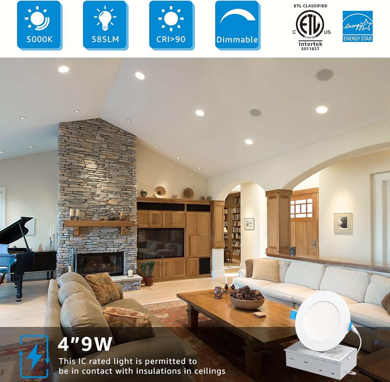 Nеw Dеаl HYPERLITE 12 Pack 4Inch Ultra-Thin Downlight with Junction Box 9W Aluminum Canless LED Recessed Lighting IC Rated, 585Lm, Dimmable, 5000K Daylight, CRI>90, Recessed Slim LED Panel Lights - ETL&ES