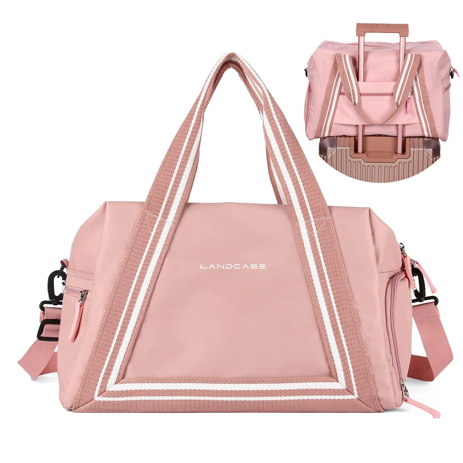 TERRIFI Travel Duffel Bag for Women, Travel Duffle Bag for Travel, Sports Tote Gym Bag, Shoulder Overnight Carry on Bag, with Wet Pocket and Shoes Compartment (Small Size,Pink)