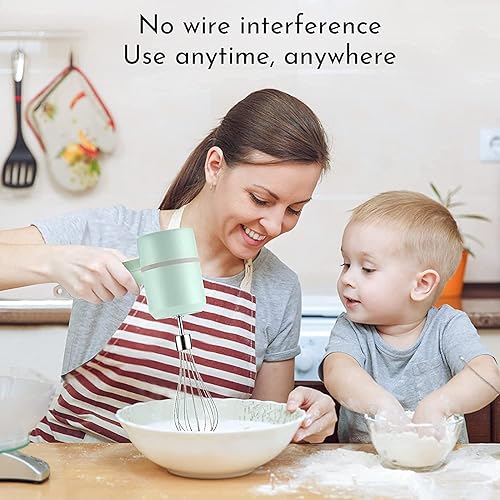 Miniatura 2 de Batidora de mano eléctrica portátil inalámbrica ajustable de 3 velocidades ligera recargable por USB de acero inoxidable batidor de huevos dobles