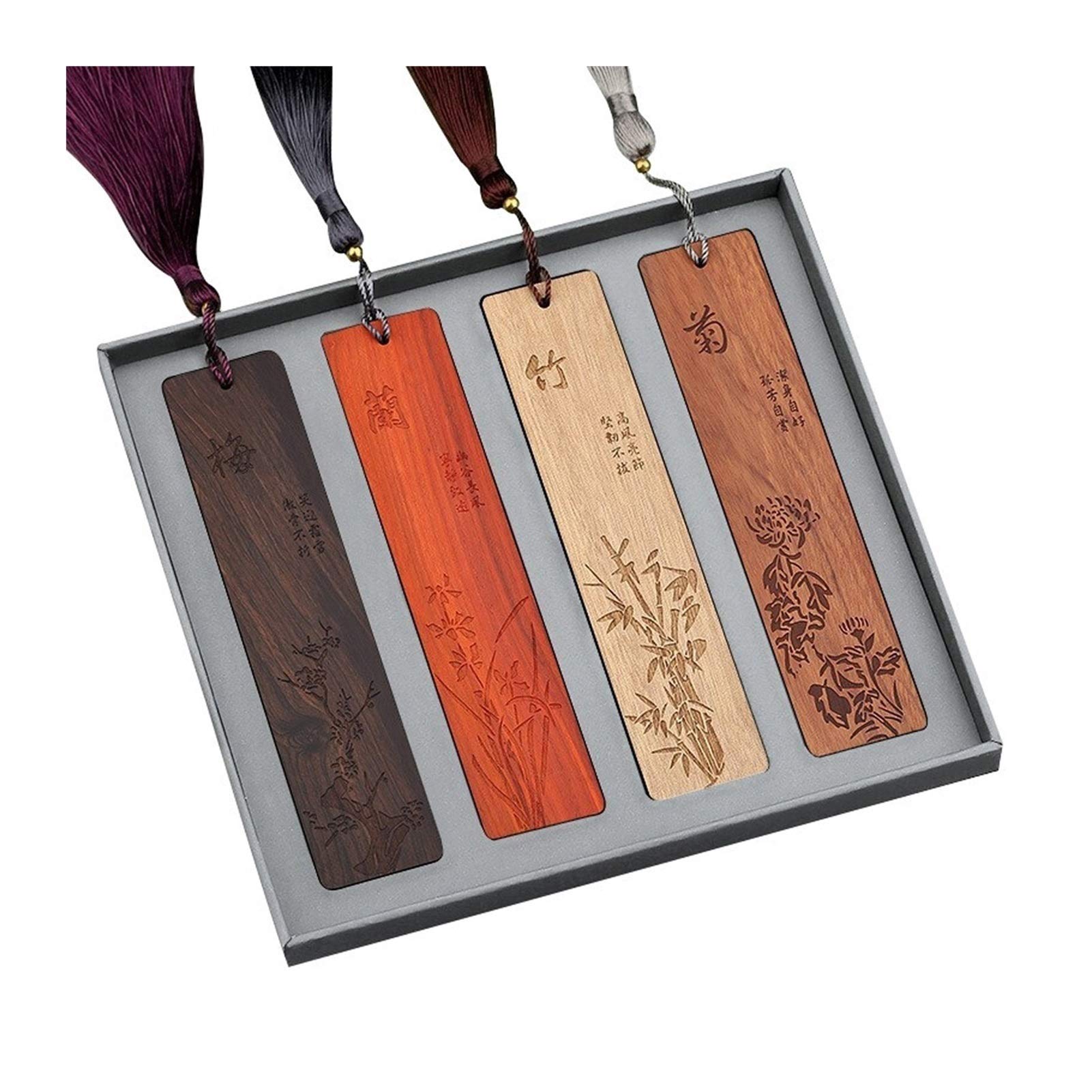 zakładki Chiński Retro Carving Styl Wood Bookmark Książka Klip Paginacja Mark School Papiernicze Dostarczane Drewniane zakładki Pudełko Zestaw bookmarklet