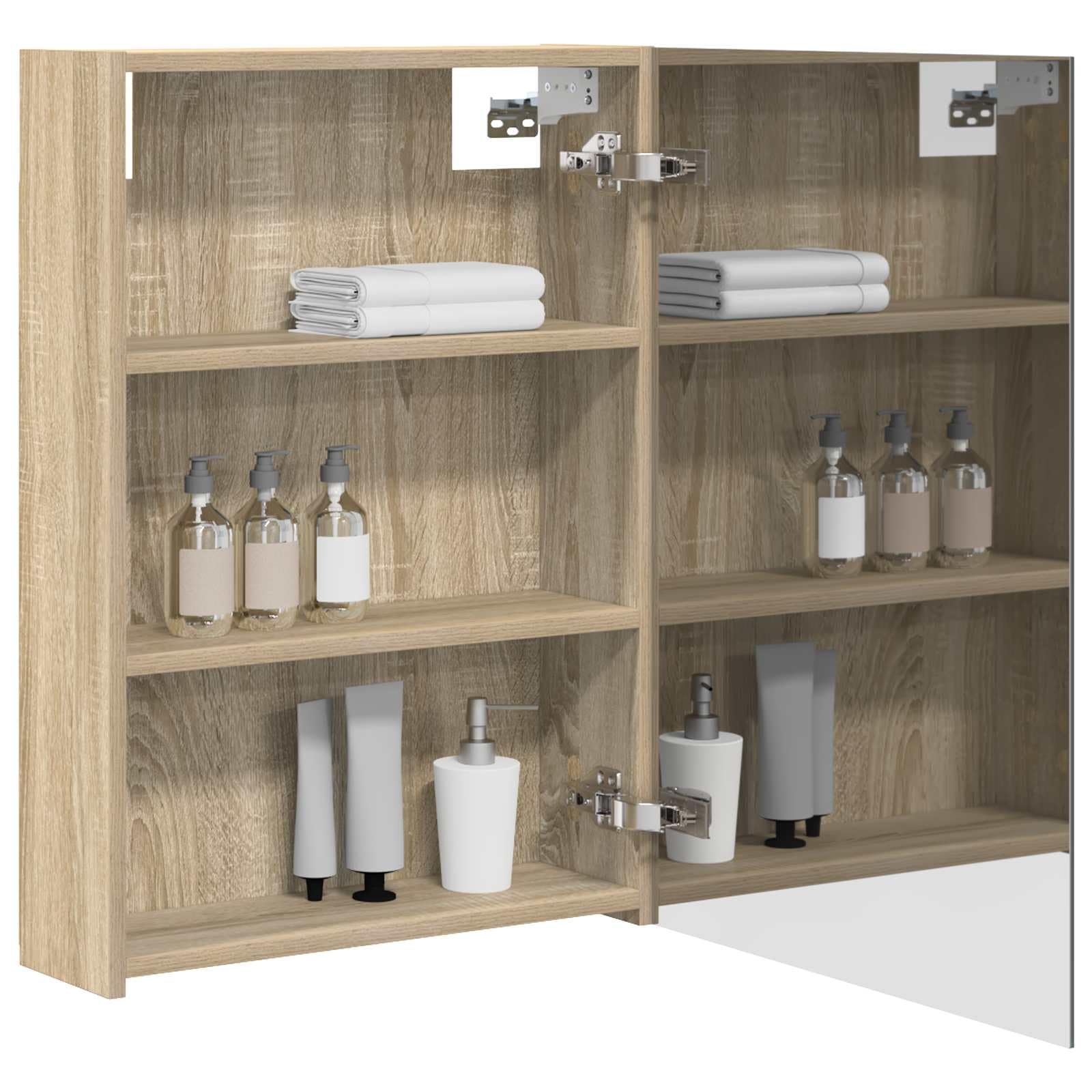 Szafka łazienkowa z lustrem Sonoma z drewna dębowego, 50 x 14,5 x 70 cm, montowana na ścianie, z dwoma półkami, drzwiczkami z zawiasami, schowkiem do łazienki, umywalki, przechowywania i