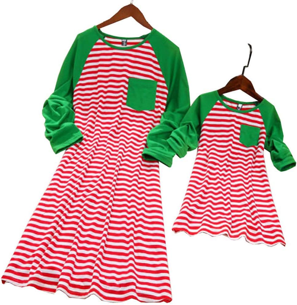 Stripe Pattern Dress for Mother and Daughter Matching Outfits Mommy and Me Clothes Nightgowns