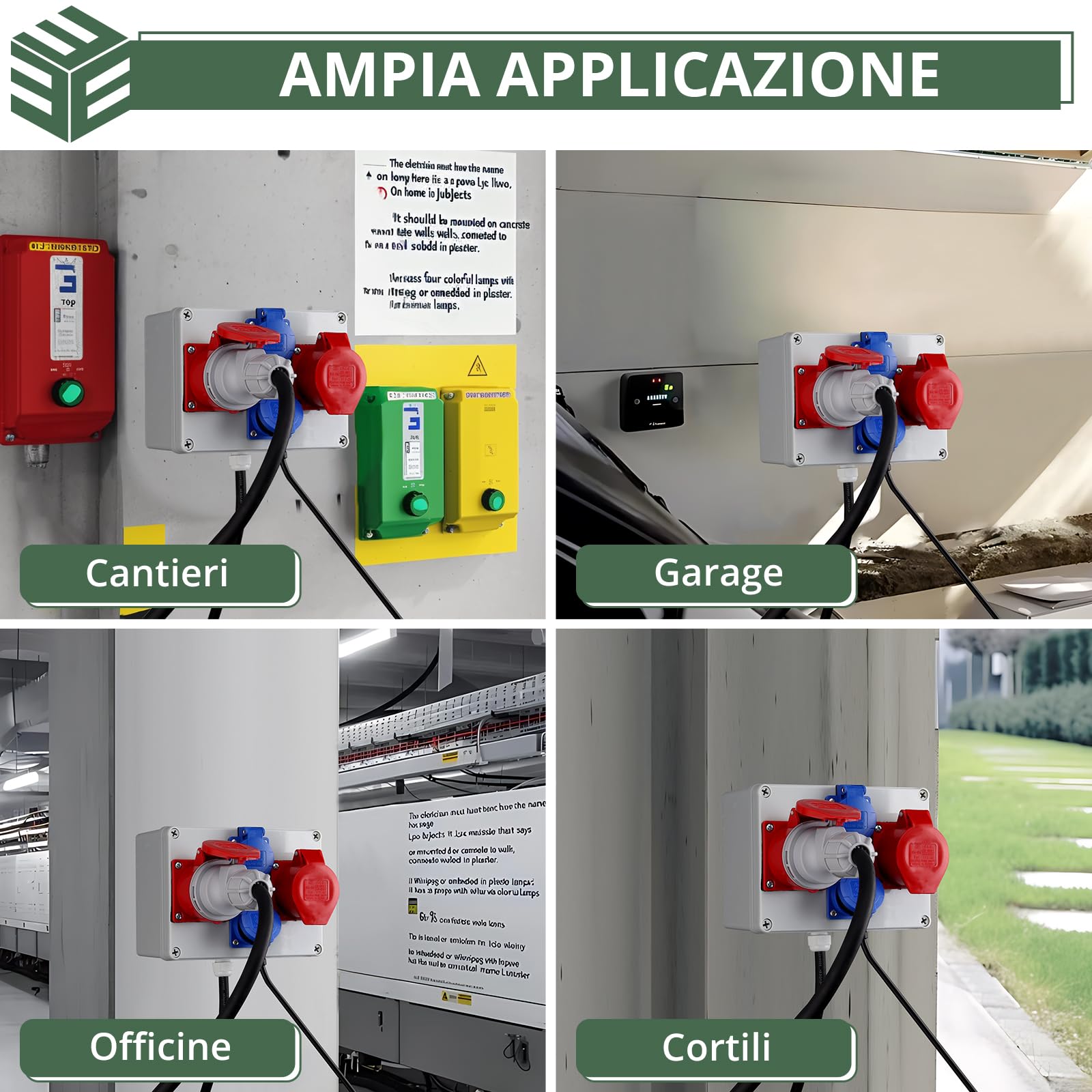 EYPINS Quadro Elettrico da Cantiere, Distributore di Corrente per Cantieri 2x 230V Schuko, 2x Presa CEE 16A,Scatola Elettrica Esterna per Officine Garage Cortile,IP66 Impermeabile