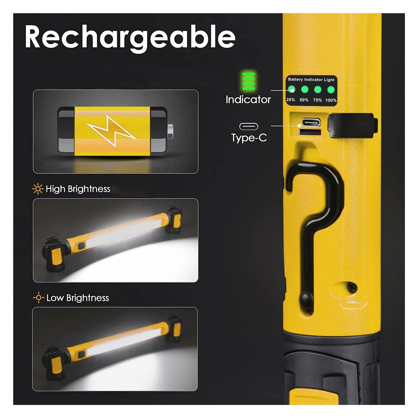 Luz De Trabajo Magnética Superbrillante, Batería Recargable Integrada 5200mAh, Lámpara Debajo del Capó, Barra For Reparación Automóviles, Iluminación Exterior IluminacióN Brillante