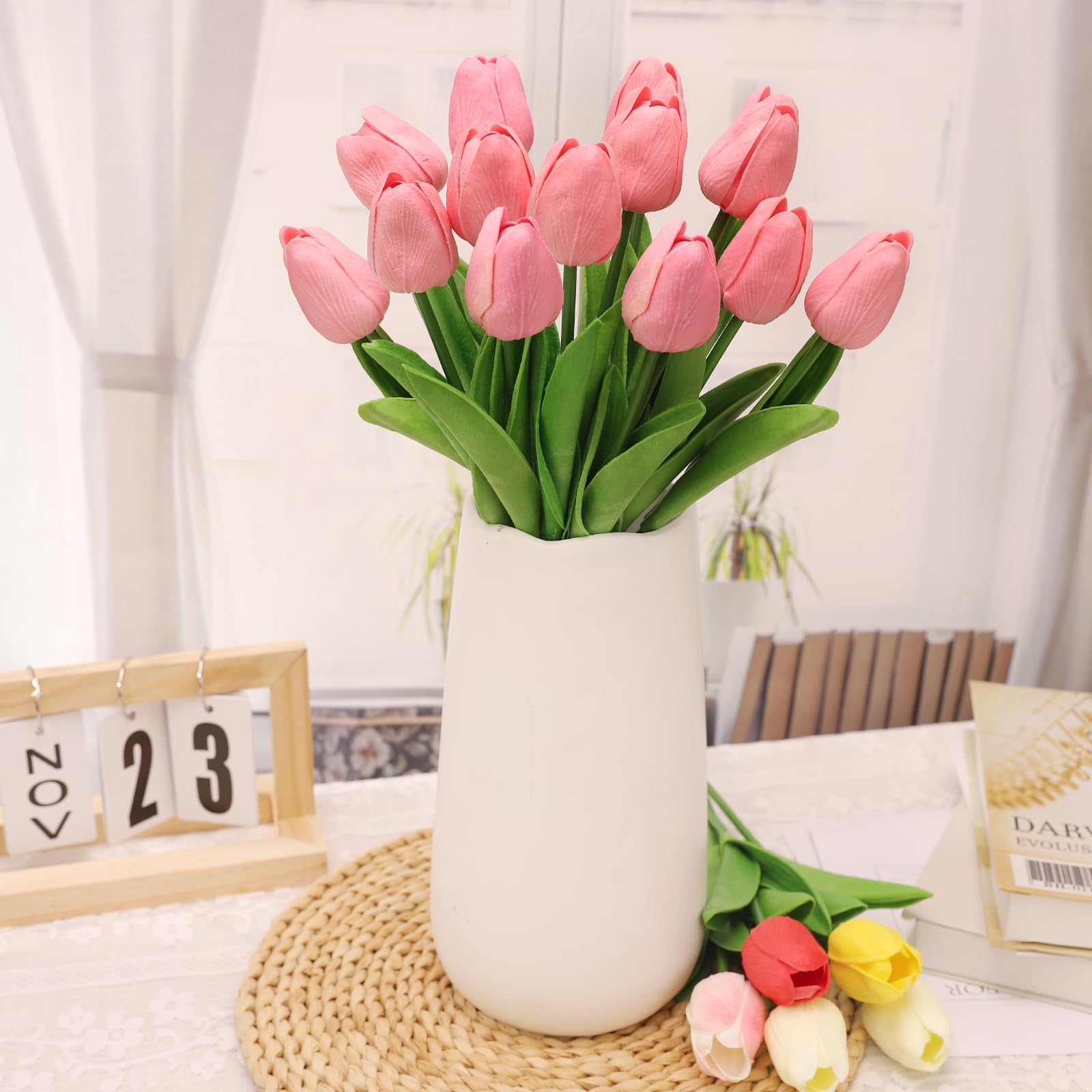 N&T NIETING Künstliche Tulpen, künstliche Blumen, Latex-Blumen mit Stielen für Heimwerker, Hochzeit, Zuhause, Garten, Hotel, Party, Büro, Dekoration, 12 Stück (Rosa)