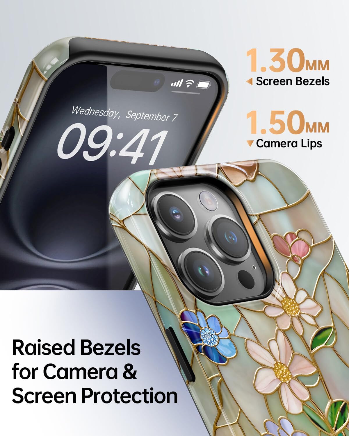 Flower Blossom Stained Glass Phone Case for iPhone 16 Pro Max, Compatible with Magsafe, Trendy Vintage Aesthetic Rose Gold Floral Magnetic Slim Shockproof Protective Women Girl Men Cover Case - Image 5