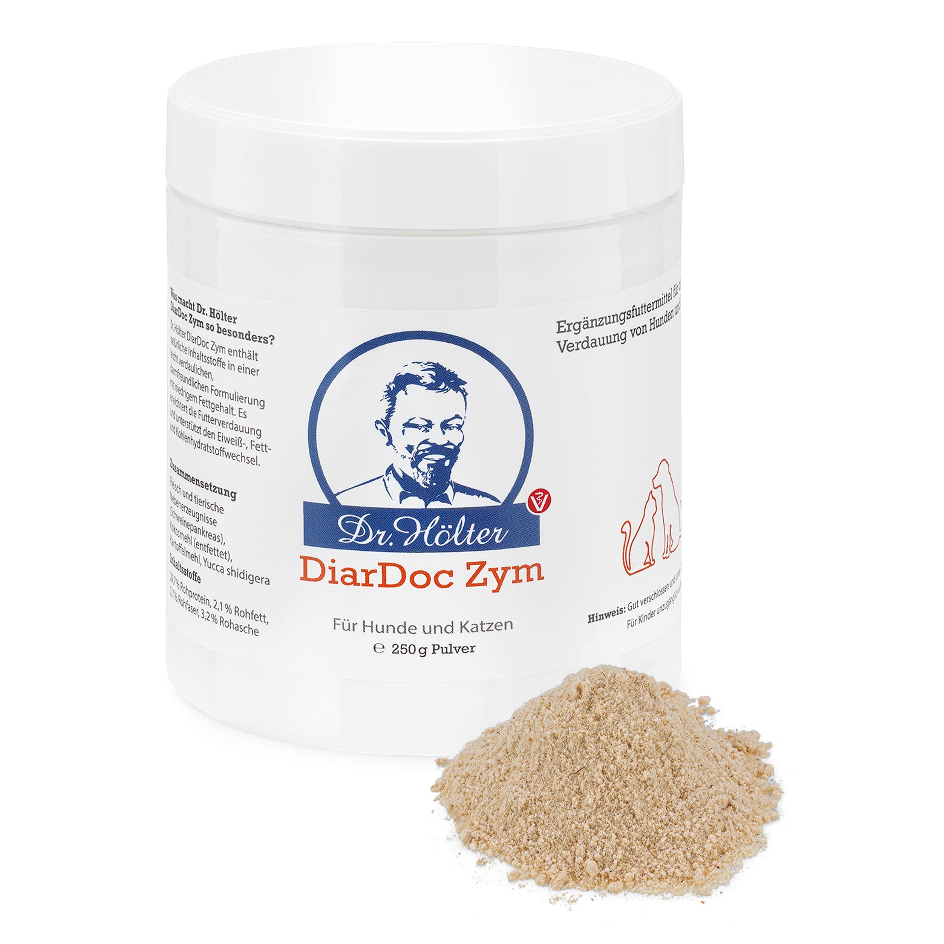 DiarDoc Zym von Dr. Hölter - Pankreasenzyme, Verdauungsenzyme für Hunde bei Darmprobleme und bei Futterunverträglichkeiten/Futtermittelallergien (250g DiarDoc Zym Pulver)