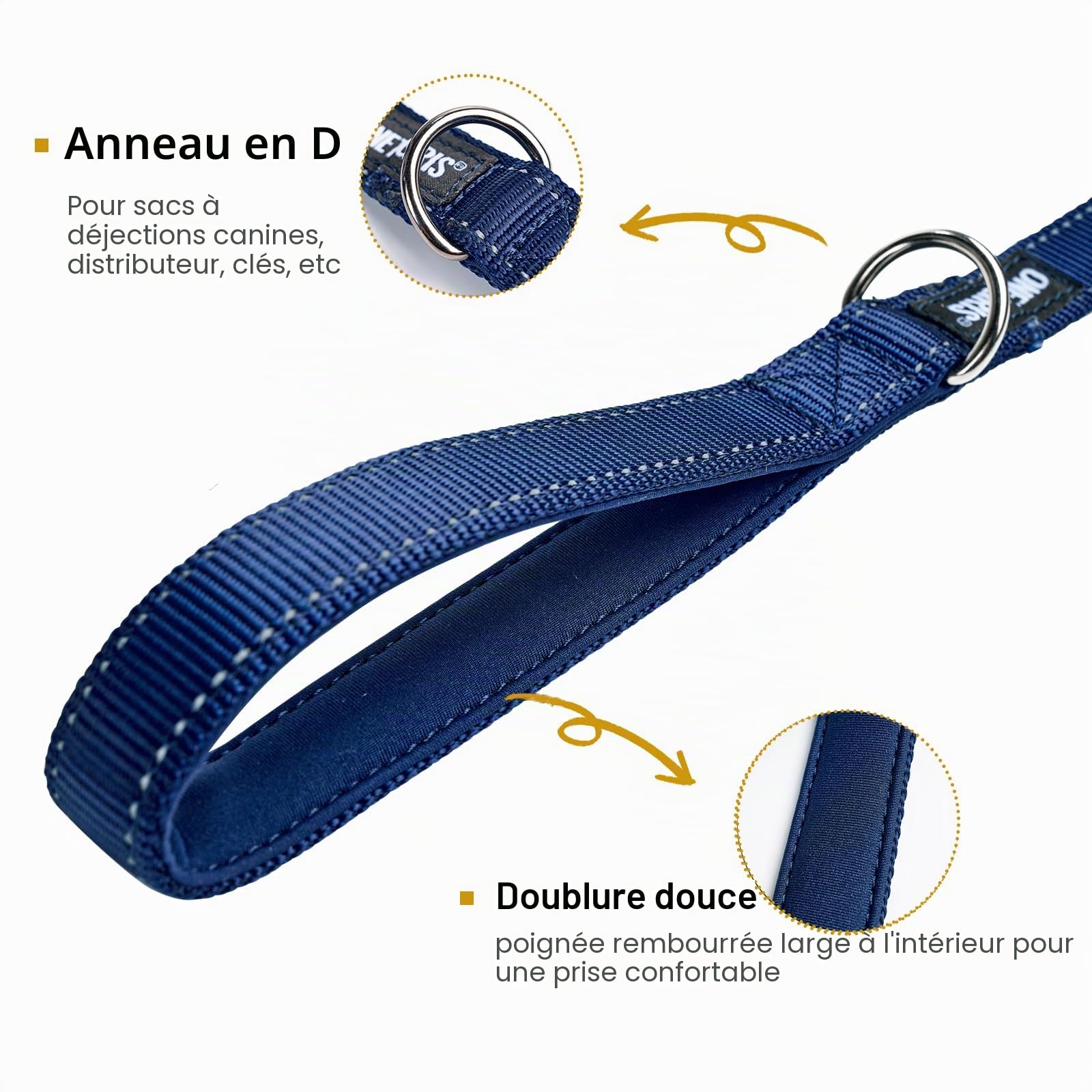 OneTigris Laisse double avec bandes réfléchissantes