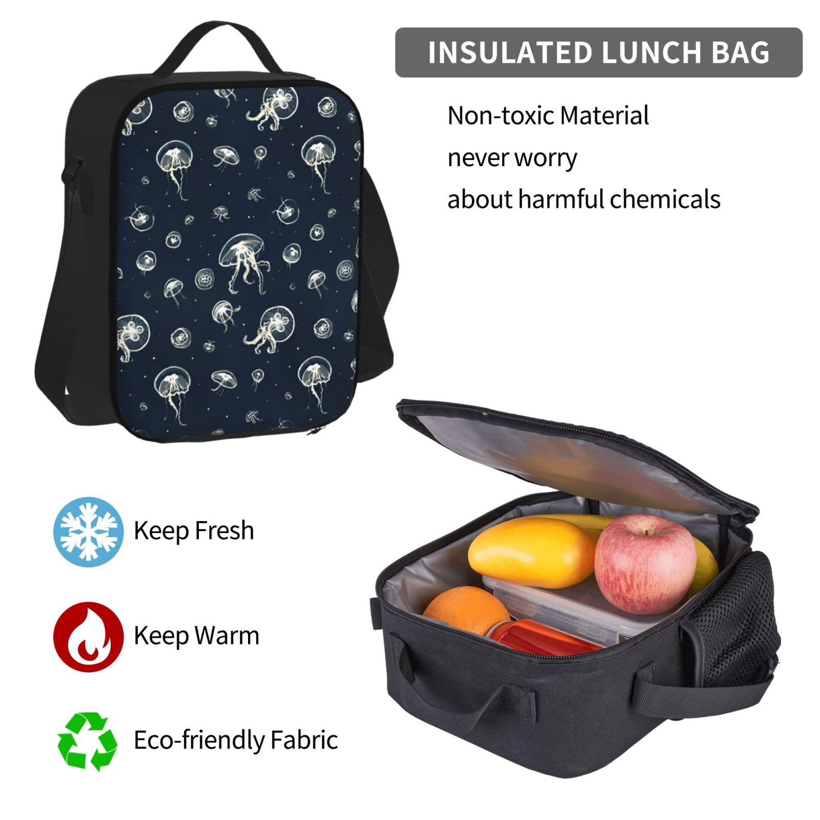 Zestaw plecaków szkolnych z nadrukiem meduzy, wodoodporny plecak na laptopa o dużej pojemności z izolowaną torbą na lunch i piórnikiem dla młodzieży gimnazjalnej i przyborów szkolnych, 3 szt