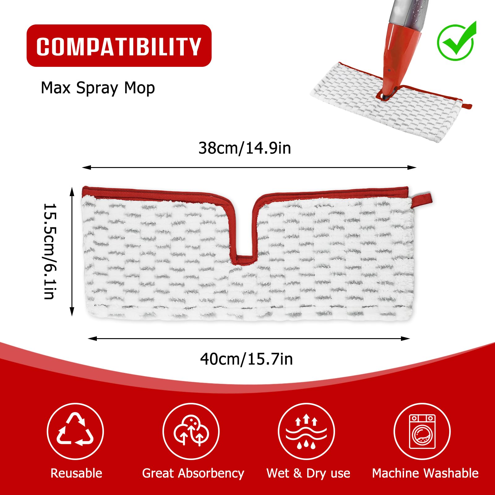 5 Pièces pour Vileda Spray Balai Recharge Kit,2 en 1 Microfibres Réutilisable pour Vileda 1-2 Spray Max Balai Recharge, pour Convient à Tout Type de Sols