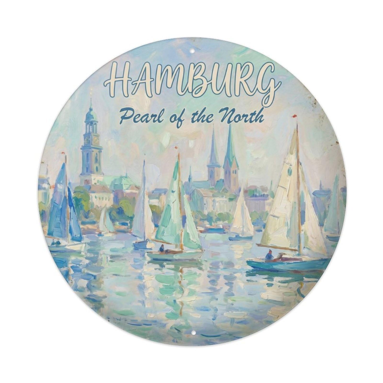 Fqnyr Style Vintage Travel Hamburg Lake Germany Metal Tin Sign