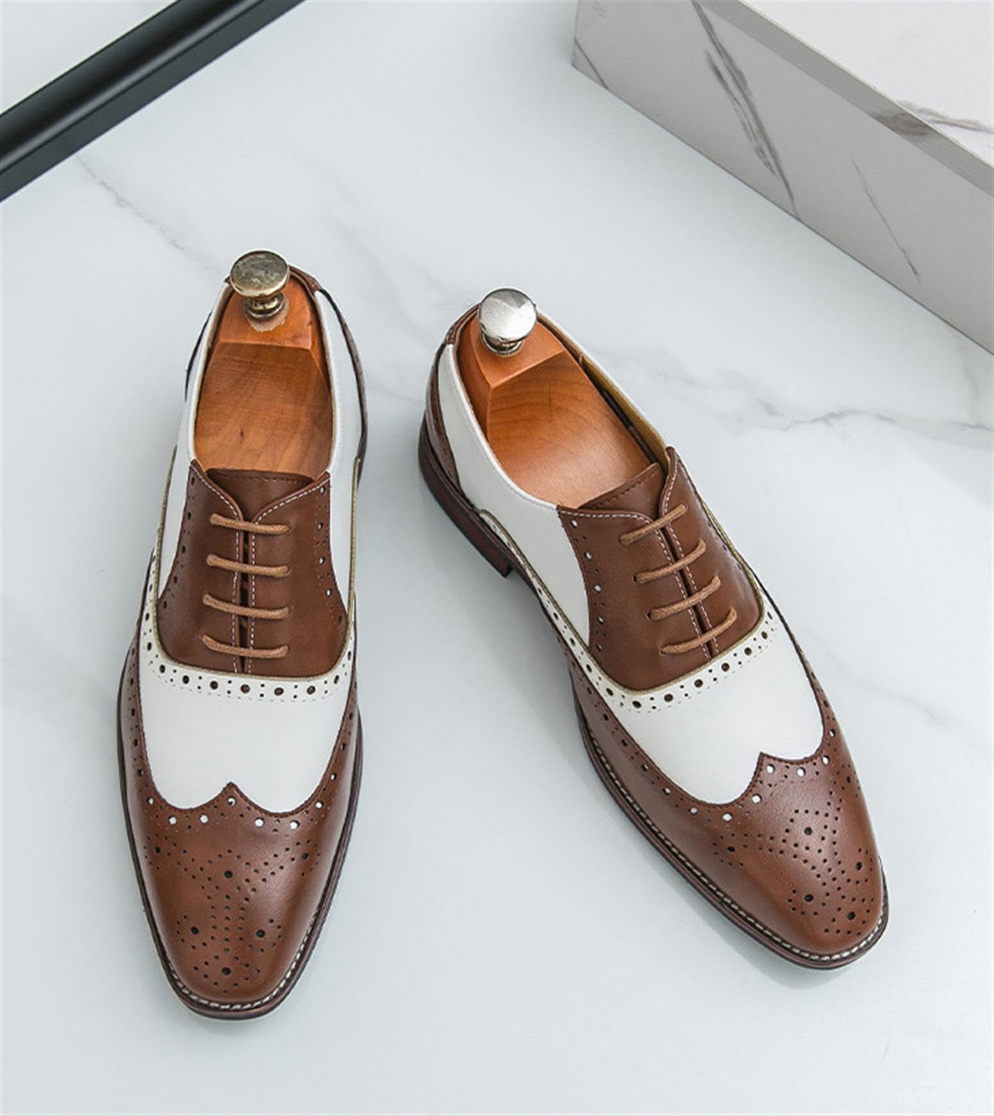 Zapatos Oxford Wingtip para Hombre, Zapatos de Vestir Brogue de Cuero de Dos Tonos, Zapatos Formales con Cordones Espectador para Boda, Fiesta o Club