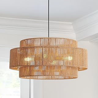 3-Tier Large Rattan Chandeliers, 23.6in Boho Coastal Pendant Lights, Han...