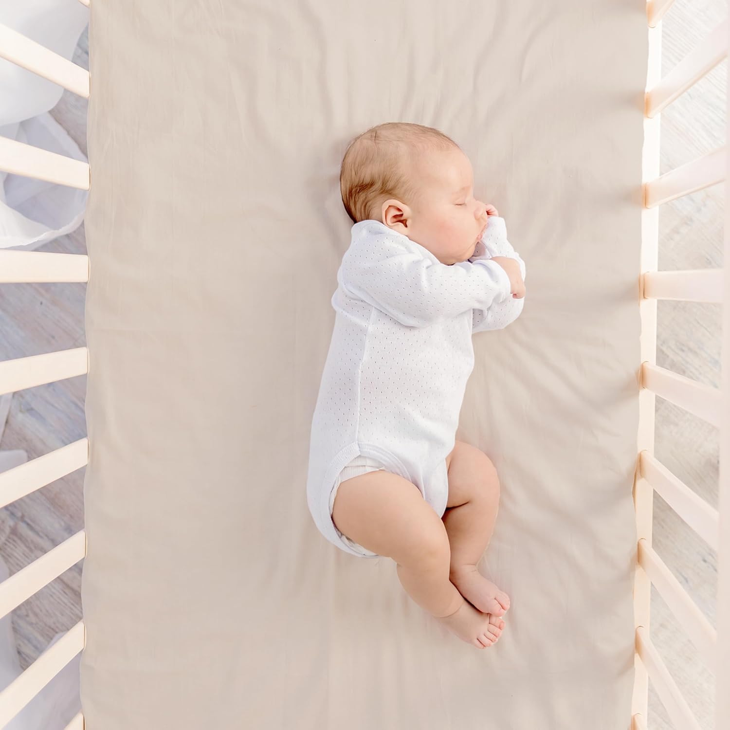 Makemake Organics GOTS Certified Organic Cotton Fitted Crib Sheet Soft Breathable (28"x52", Taupe)