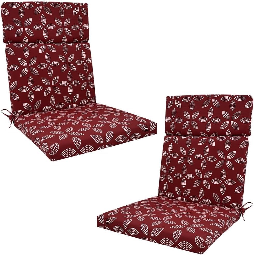 Set Of 2 Waterproof High Back Garden Chair Cushions Indoors/Outdoors Seat Cushion Sun Lounger With Ties For Patio, Loungers, Recliners & Rocking Chairs(Red)