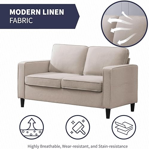 Miniatura 12 de Sillón moderno, sofá individual, tapizado, cómodo sillón de lino con 4 bolsillos de almacenamiento, silla de sala de estar, dormitorio, silla para