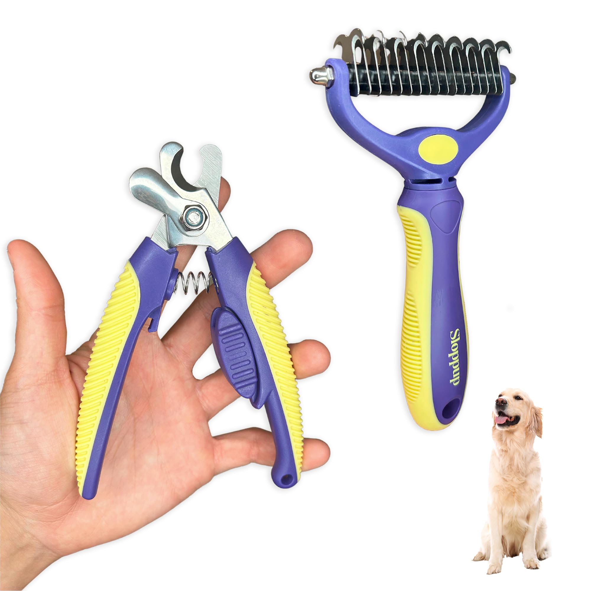 Kit de Aseo para Mascotas, con Cepillo+Cortauñas para Perros y Gatos, con Pelo Corto y Largo. Deslanador, Quitapelos, Peinado y Cortauñas para Perros y Gatos.