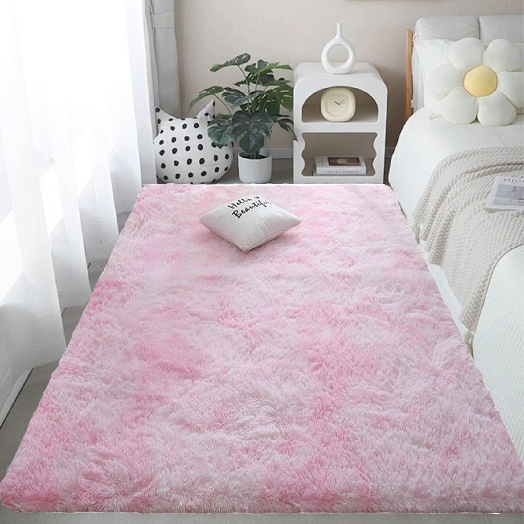 Tapis Salon Moderne Design 130x270 cm - Moquette Rose Clair Poils Courts