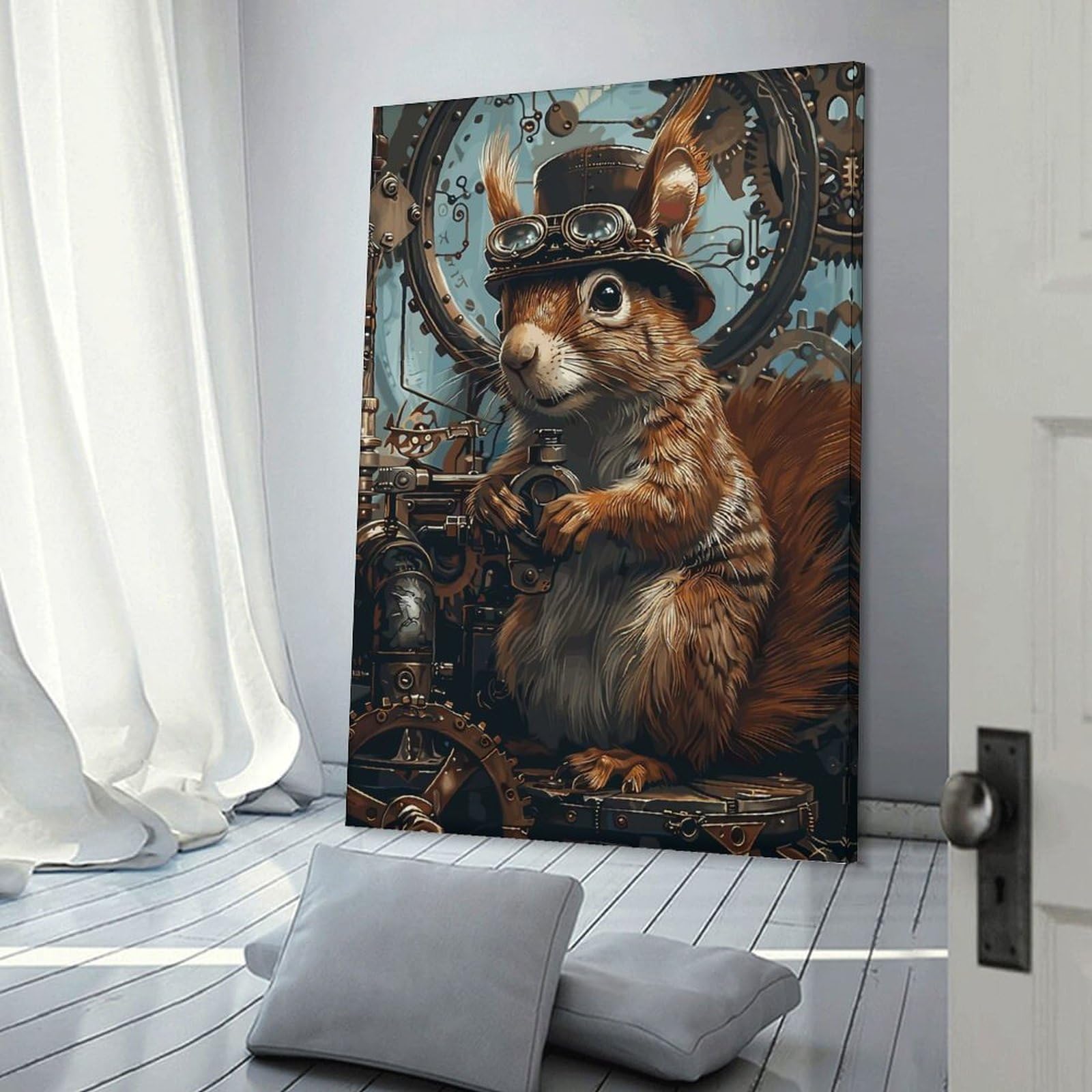 Junmoney Steampunk Animal Squirrel Room Decor Wall Art 24x36inch(60x90cm), for Corridors, Hallways Or Apartment Entries, Decorative Wall Art for Narrow Spaces