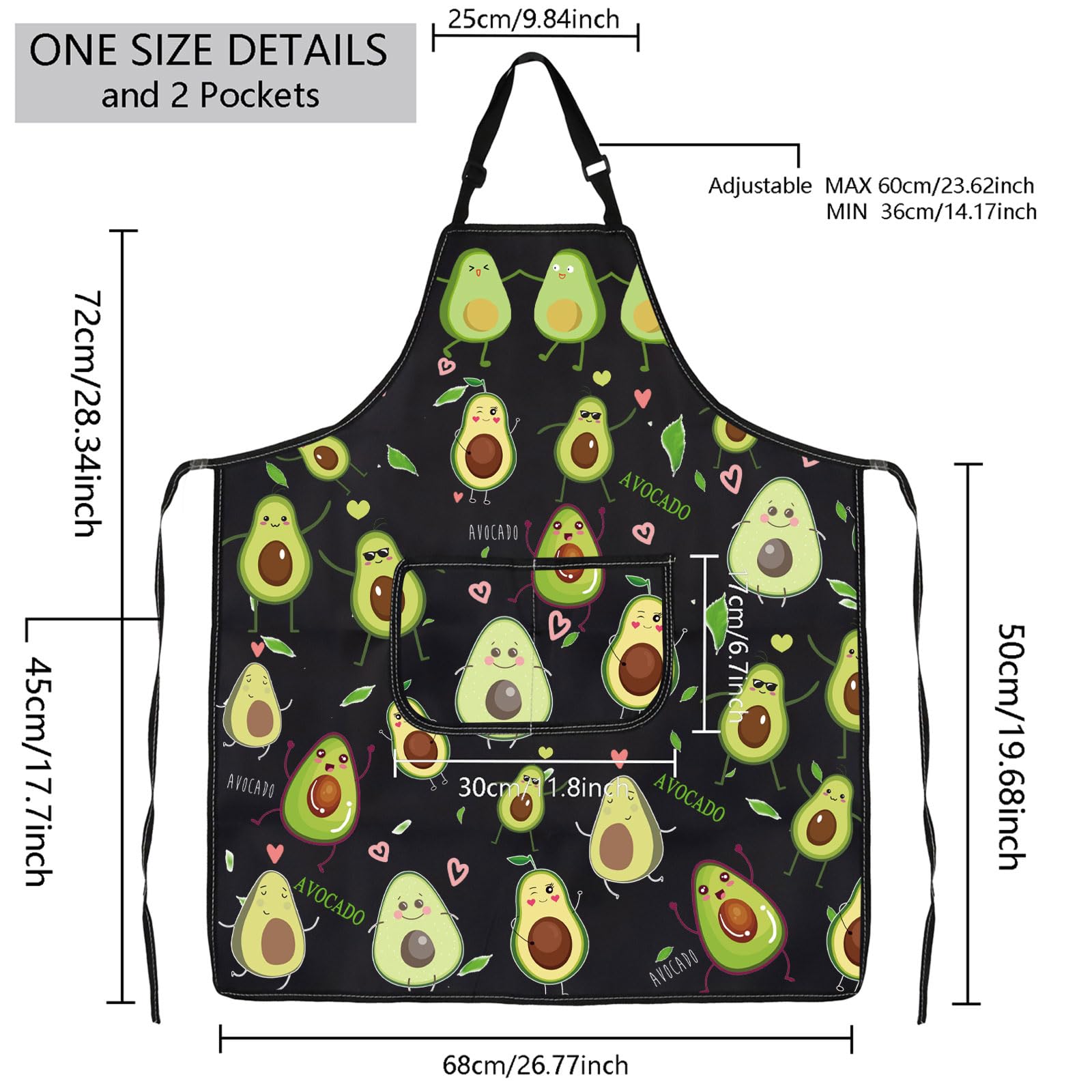 MBMSO Funny Avocado Apron Avocado Cooking Kitchen Aprons with Pockets Waterproof Apron for Chef Grilling BBQ Baking
