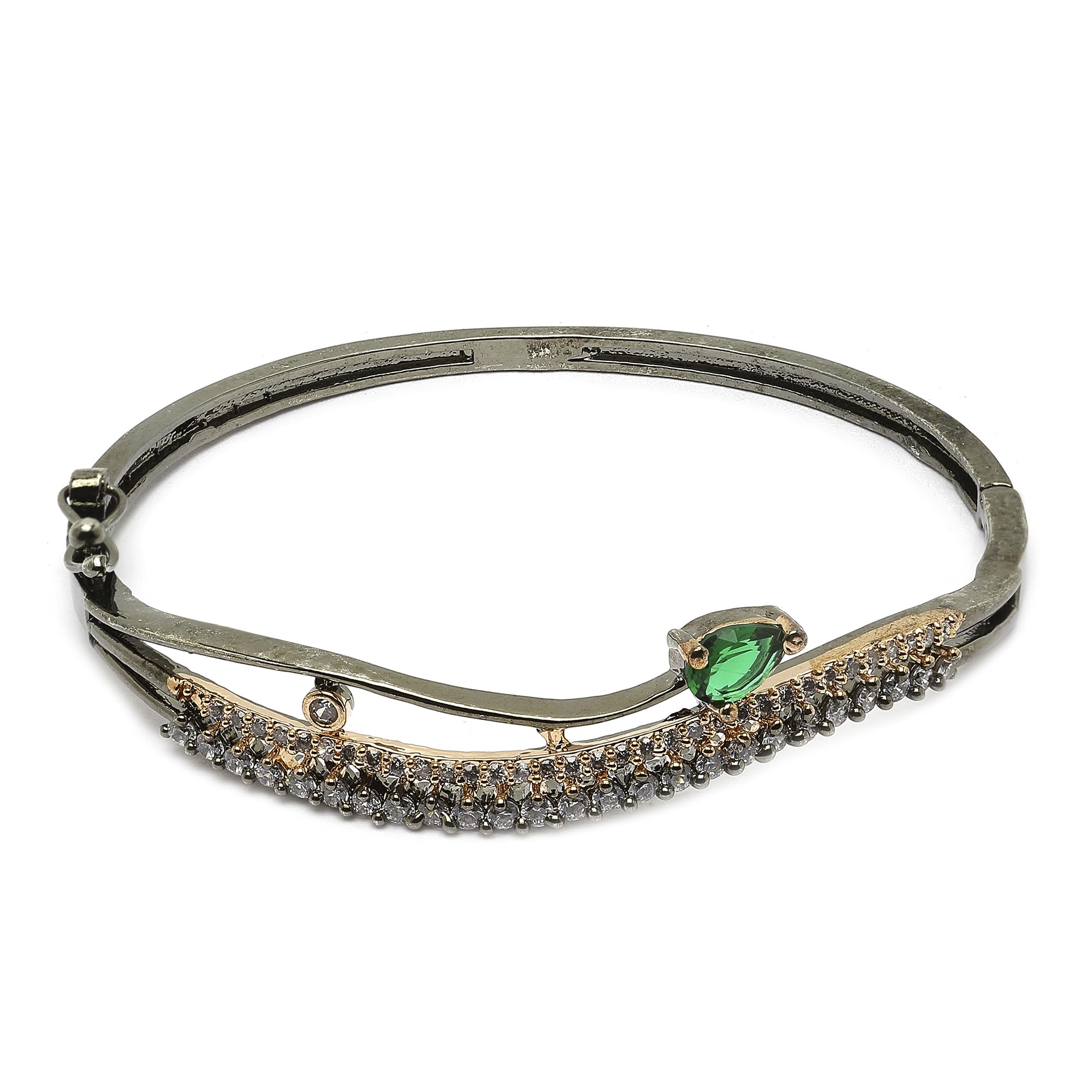 ZENEME Rose Gold-Plated Gunmetal Toned Emerald Green American Diamond Studded Charm Kada Bracelet For Women and Girls (B0CGNDPLJ9) Amazon Price History, Amazon Price Tracker
