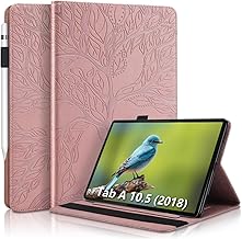Galaxy Tab A 10.5 Inch 2018 Tree Embossed PU Leather Wallet Case Pen Holder Tablet Case Cover for Samsung Galaxy Tab A 10.5 Inch 2018 SM-T590/SM-T595 Rose Gold