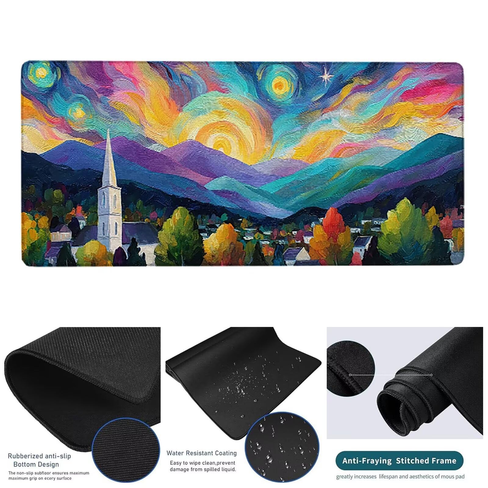 Niebieska podkładka pod mysz, duża podkładka pod mysz XXL 1600 x 800 x 3 mm niebo pod ręką biurko, podkładka pod mysz do klawiatury i biura, z przeszytymi krawędziami i antypoślizgowym tyłem do