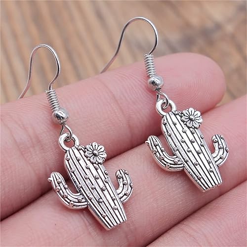 Miniatura 2 de MALOYANVE Aretes de cactus del desierto de plata antigua para mujeres y niñas, únicos, bohemios, vintage, occidental, tropical, desierto, cactus,