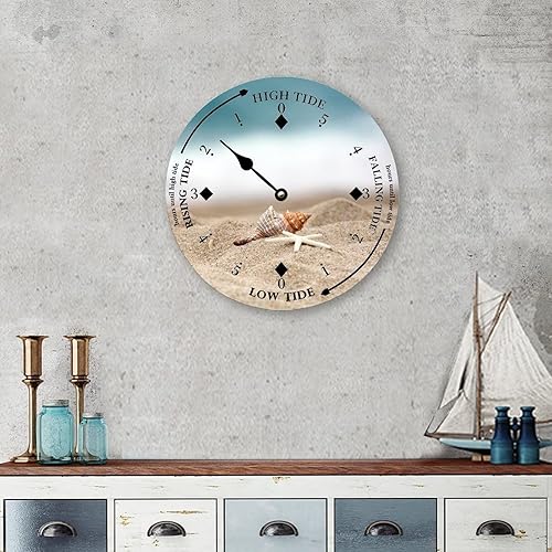 Miniatura 4 de Reloj de marea de pared, temporizador de marea luna, marea, playa, concha, hora del océano, reloj de madera costero con marea alta y baja marea