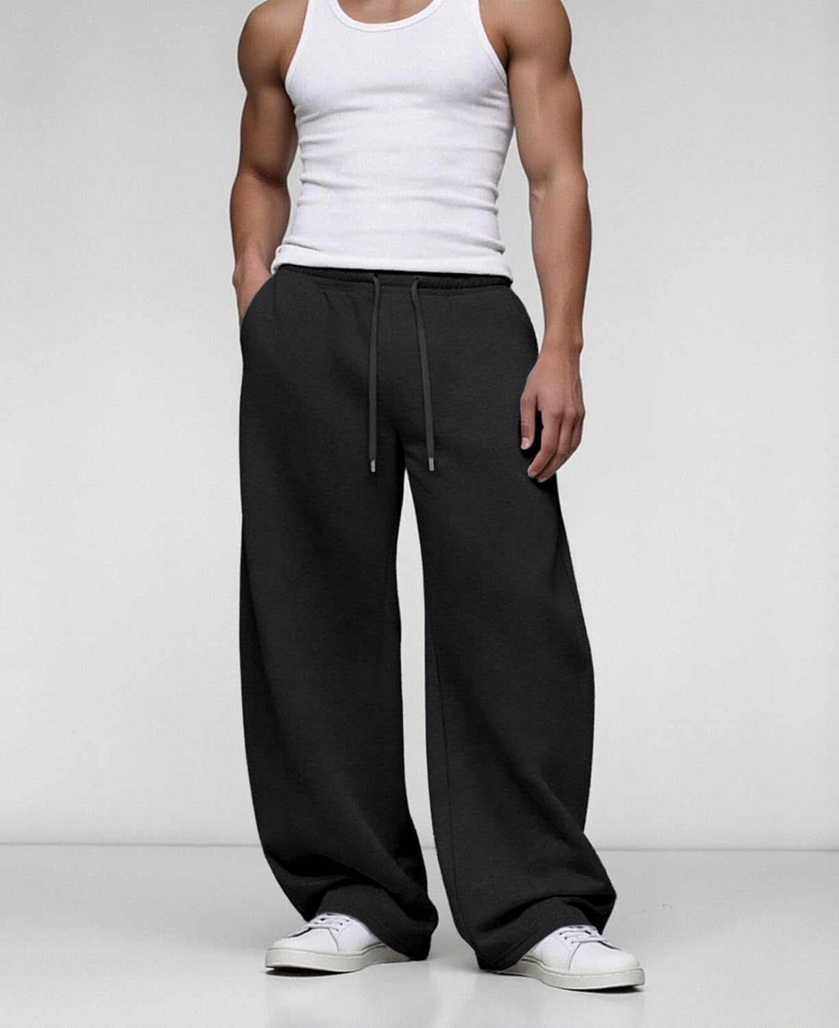 Susclude Mens Baggy Sweatpants, Wide Leg Elastic Waist Drawstring Open Bottom Cotton Lounge Loose Joggers with Deep Pockets - Image 2