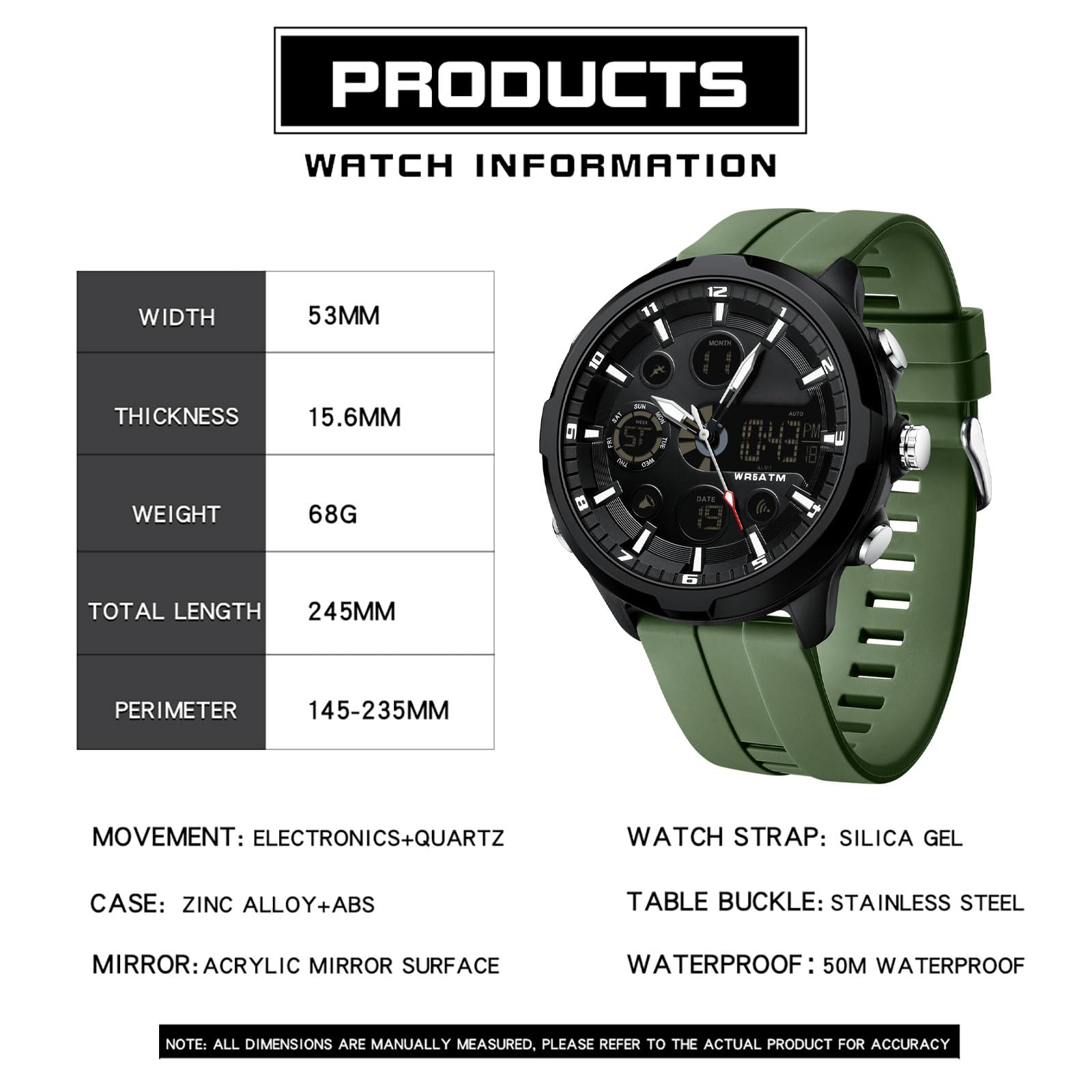 findtime Reloj de pulsera analógico digital para hombre, esfera grande, deportivo, militar, resistente al agua, iluminación LED, cronógrafo, cronómetro, despertador, calendario, relojes