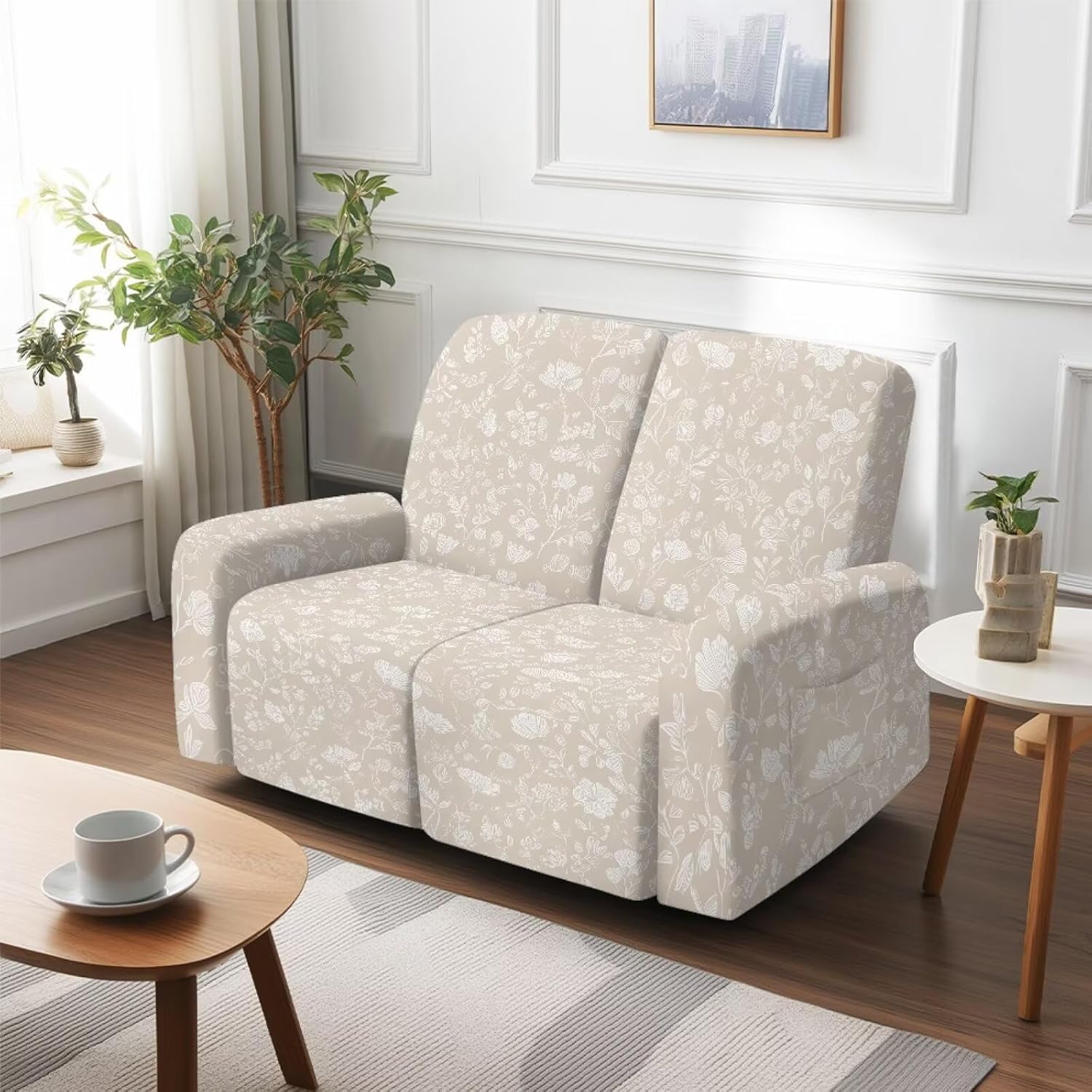 Floral Vintage Beige Print Loveseat Covers Stretch Love Seat Sofa Covers Washable Reclining Loveseat Slipcover 2 Seat Couch Covers for Living Room Decor