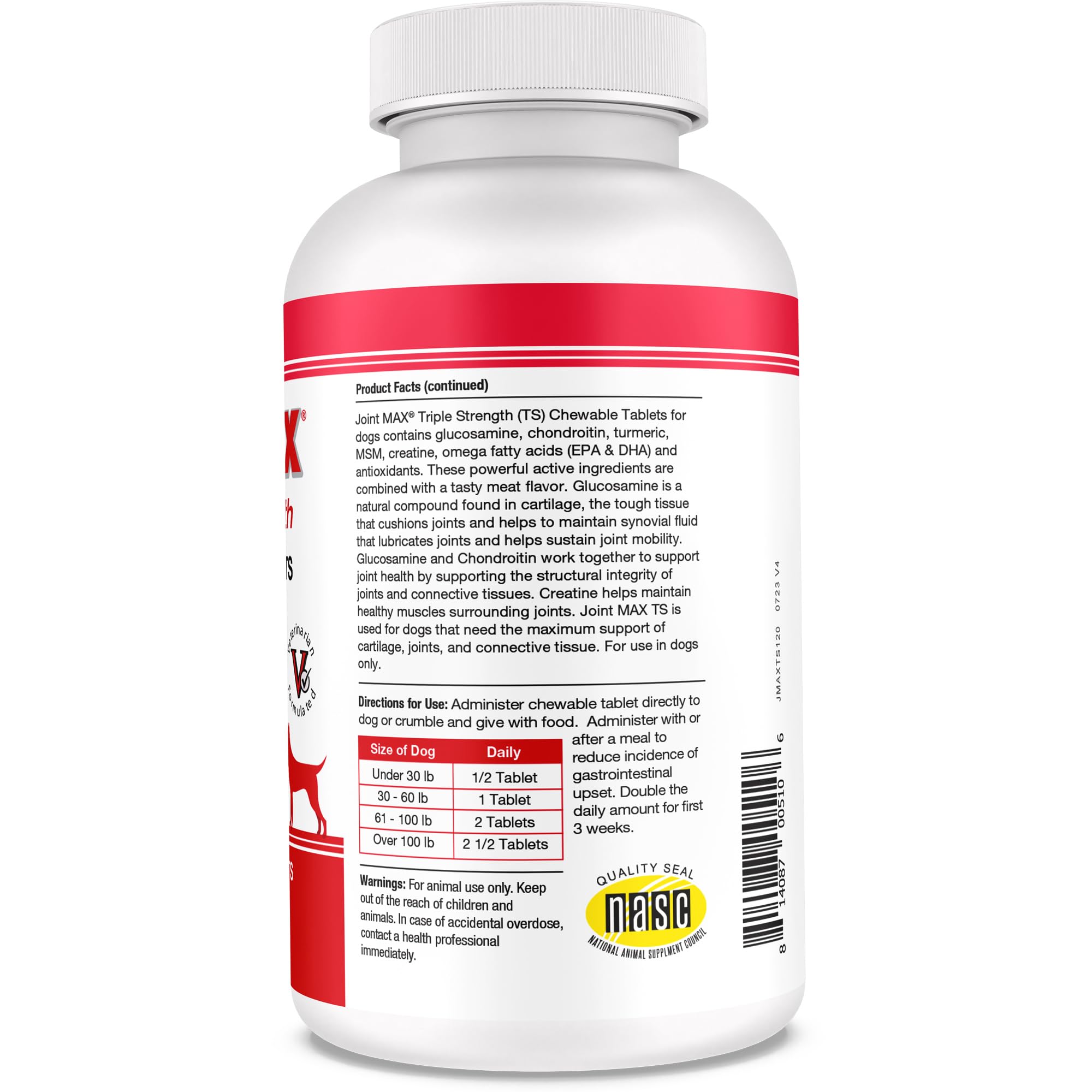 PHS Joint MAX Triple Strength (TS) Chewable Tablets for Dogs - Glucosamine, Chondroitin, MSM - Vitamins, and Antioxidants - Hip and Joint Pain Relief and Support Supplement - Made in USA - 120 Tablets - image 8