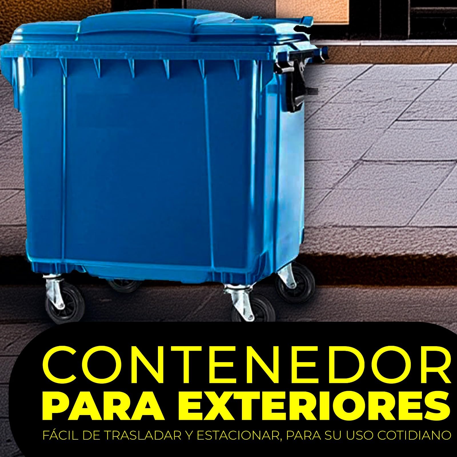 SSI Contenedor de Basura 1100L con Tapa Plana - Diseño Robusto Azul, Ruedas con Freno, Desagüe Inferior, Cumple Normativa EN-840, Ideal para Grandes Volúmenes de Residuos y Reciclaje en Exteriores