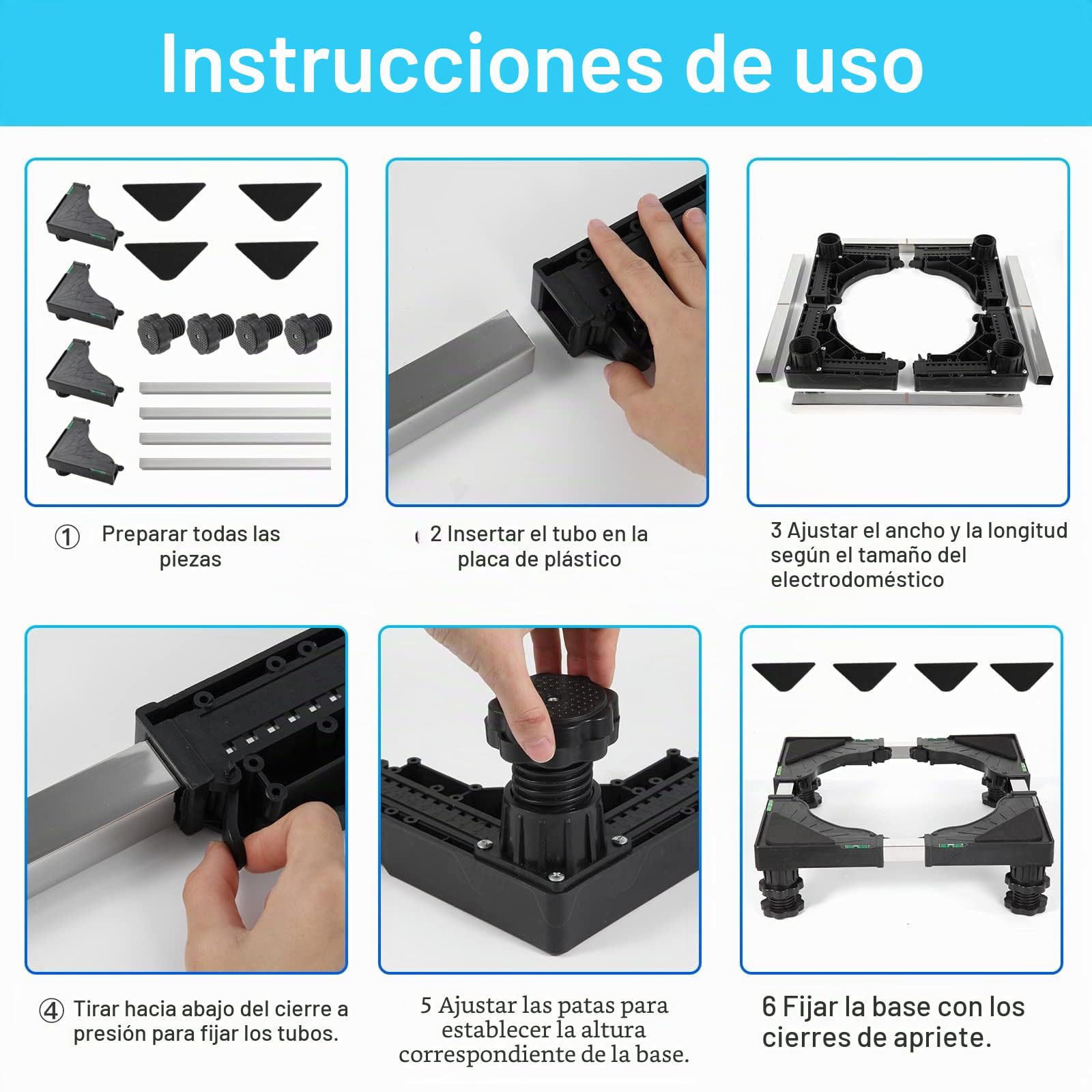 Nefish Mini soporte universal para nevera, base ajustable para refrigerador con 4 pies fuertes, base multifuncional para secadora (negro)