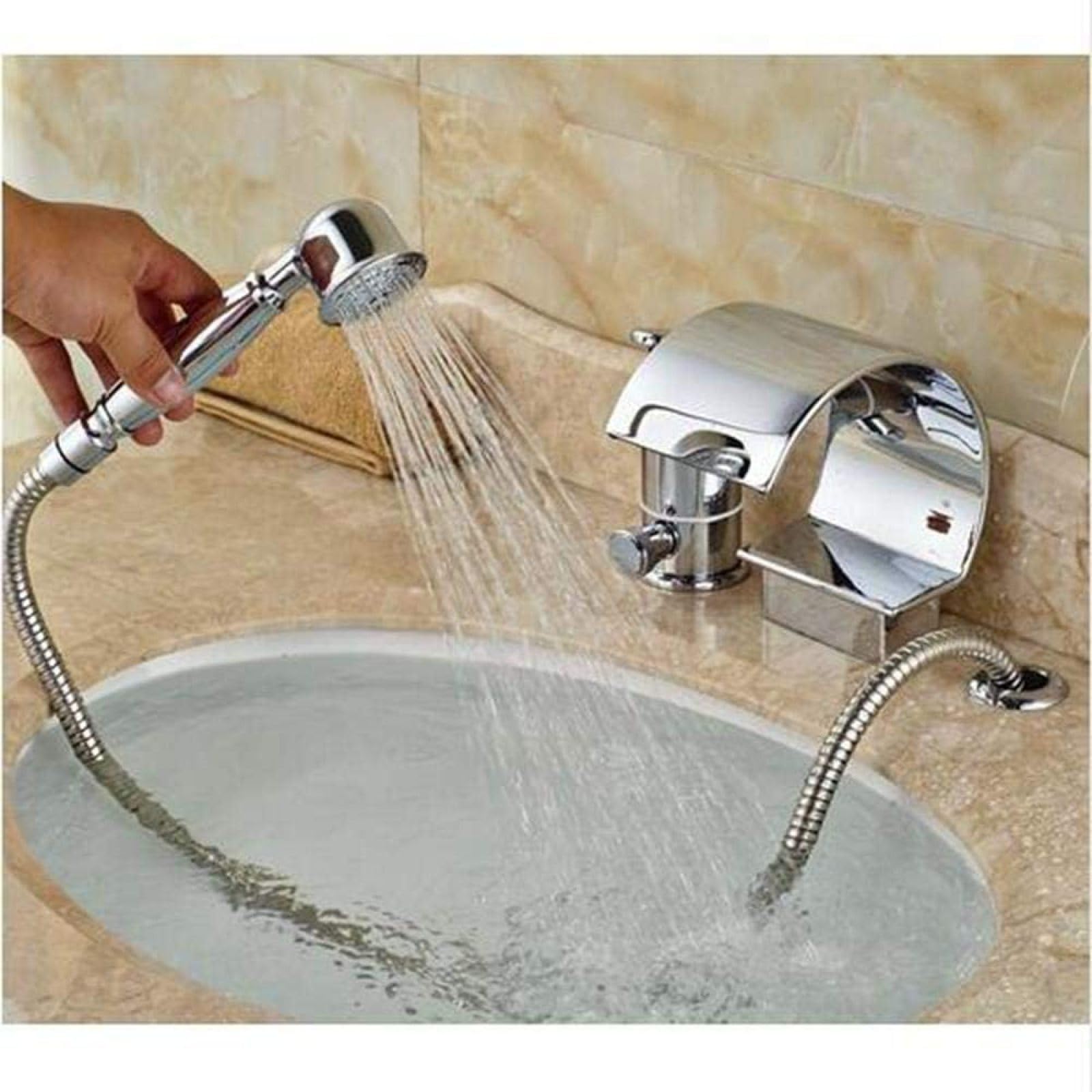 Robinet de baignoire de luxe en laiton chromé et cascade en C - 8