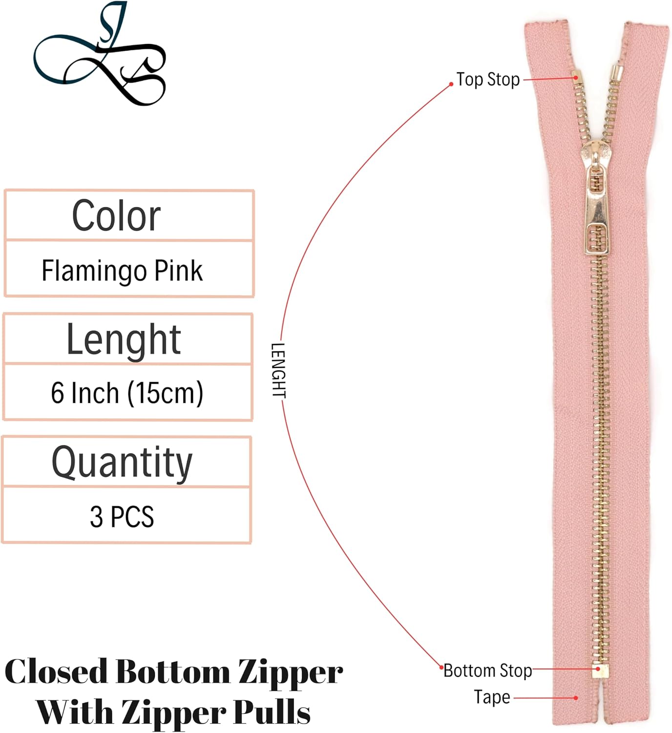 #5 Gold Metal Zipper - 50+ Colors - 3 PCS - (4-14 inches) Sizes - Luxury Lightweight Handcraft Metal Zippers with pulls for Purses Bags Pockets Shoes Sewing & Crafts DIY ZP02206 image 2