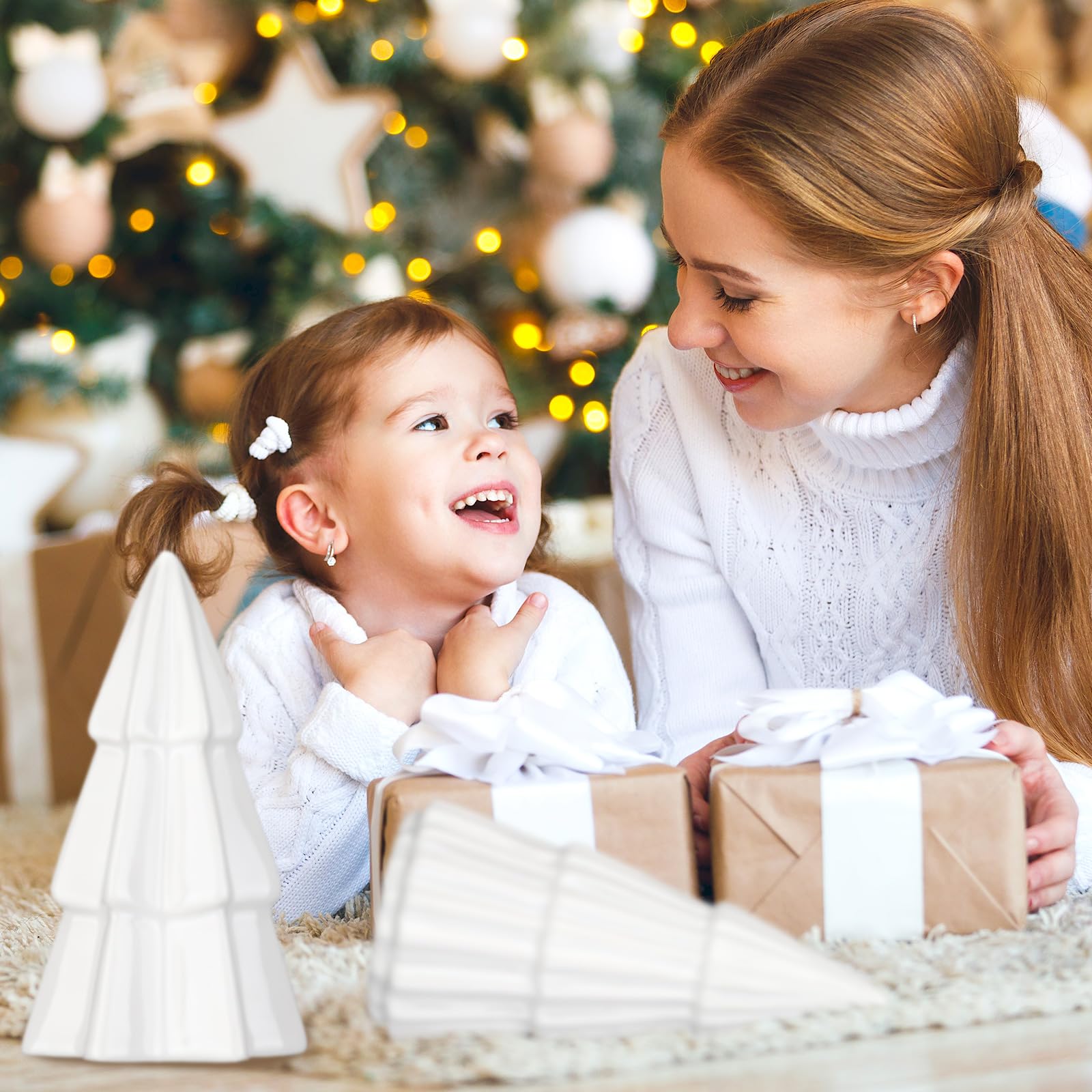 Nuenen 8 Stück Weihnachtsbäume aus Keramik Mini Weihnachten Tanne Figuren Porzellan Winter Deko Tannenbäume für Vintage Tisch Schreibtisch Schrank Kommode Wohnzimmer Schlafzimmer (Baum)