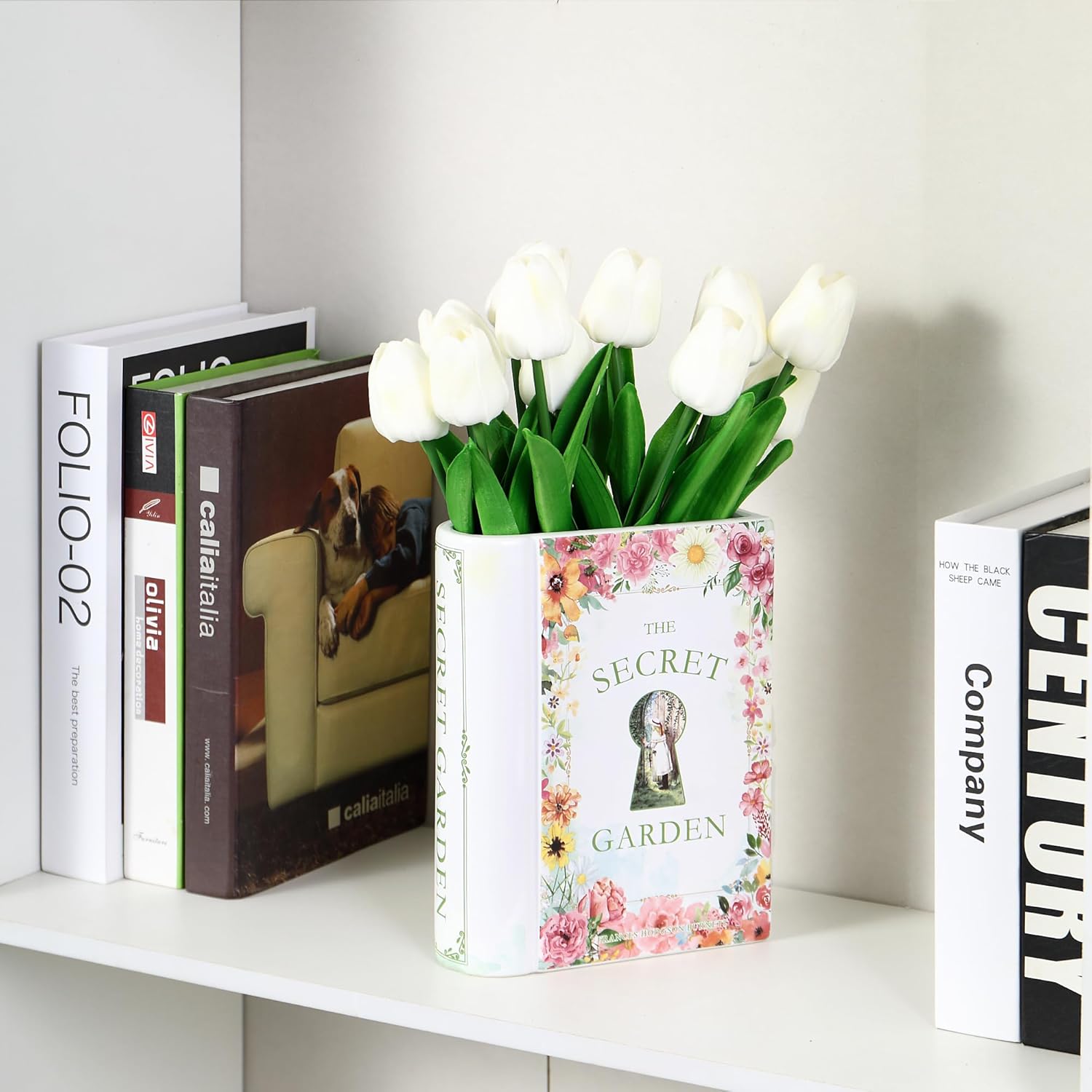 Ceramic Book Vase, Book Vase for Flowers, Ceramic Book Shaped Vase, Book Flower Vases, Unique Ceramic Vases for Home, Office, Bedroom, Living Room, Dining Table