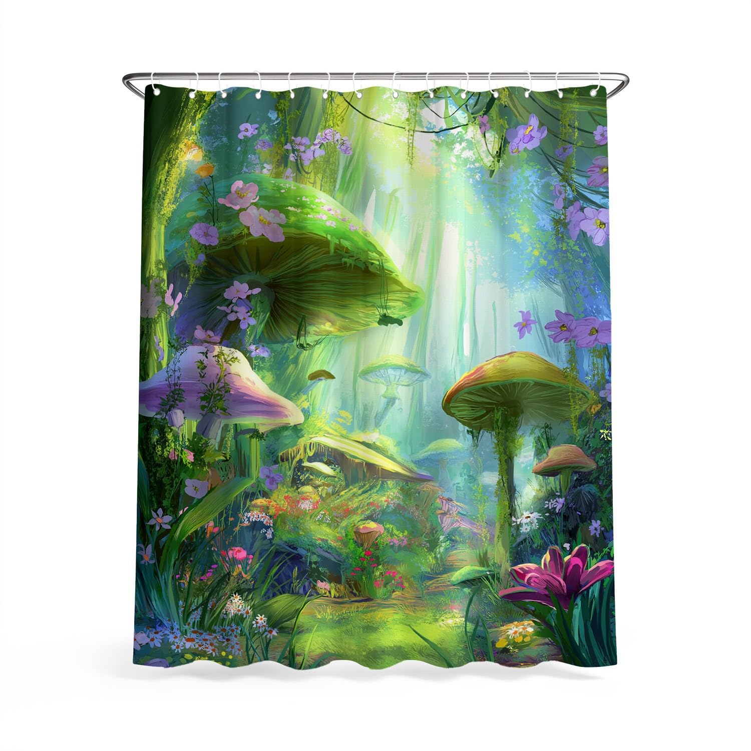 Generico Tenda da doccia Etereo Foresta Fungo, Verde Viola tenda da doccia Fantasia per il bagno, tessuto in poliestere impermeabile con ganci 180 x 200 cm Per La Vasca Da Bagno Casa E Hotel Caravan