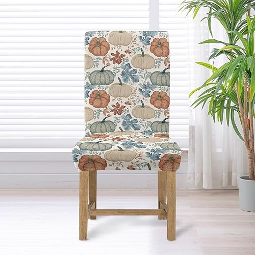 Miniatura 4 de HUGS IDEA Juego de 2 fundas para sillas de comedor con diseño de calabaza otoñal, fundas para sillas de comedor, fundas lavables para sillas