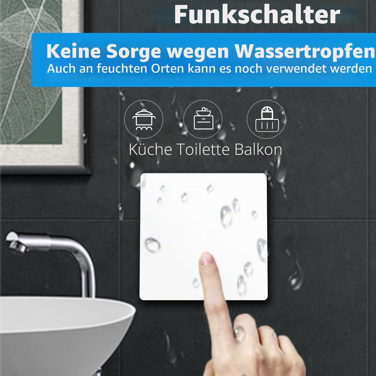 KADMOS Funk-Lichtschalter Set,selbstversorgt Funk Lichtschalter,Drahtloser Schalter- keine Batterie erforderlich,automatischer Rebound-Schalter,keine Verkabelung erforderlich (3key 3receiver-White)