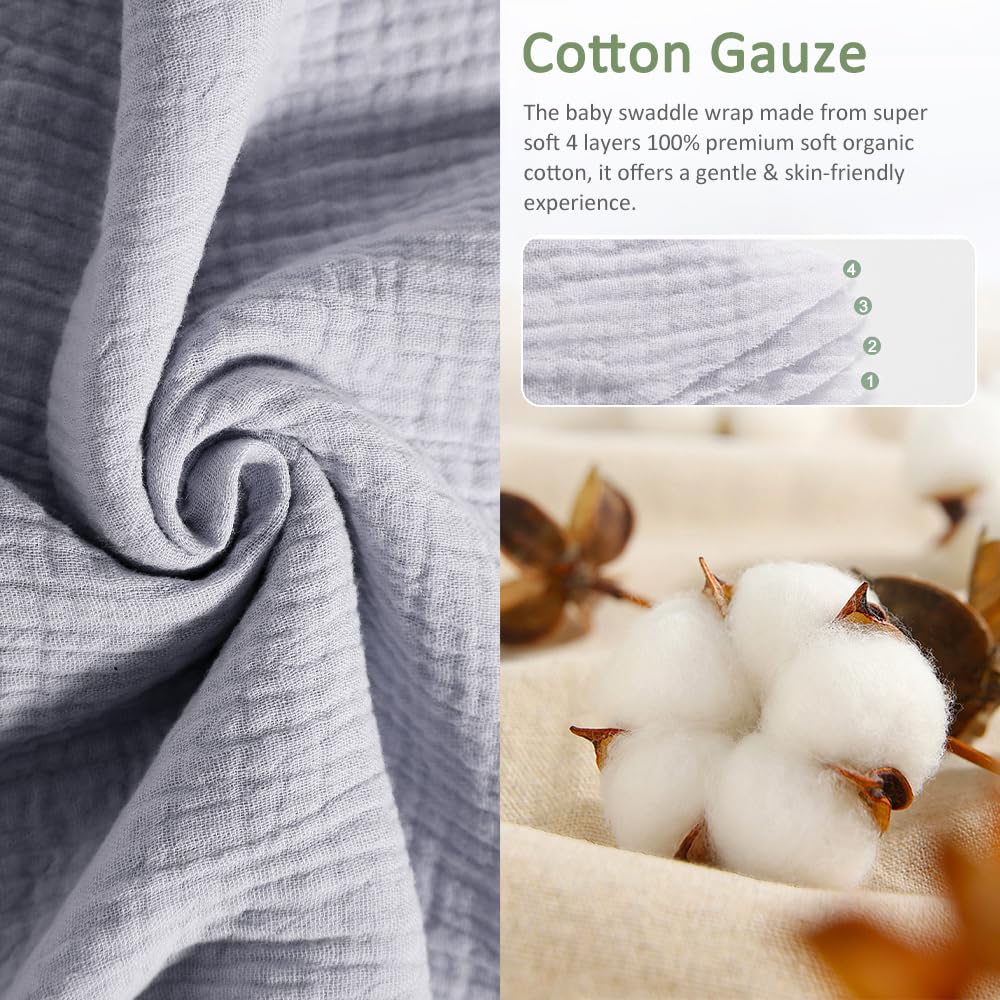 HINATAA Baby Swaddle Wrap, Newborn Swaddle Blanket Wrap with Breathable Organic Cotton, Adjustable Swaddle Blanket - Image 2