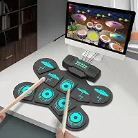 Conjunto de bateria eletrônica, conjunto de bateria elétrica enrolável com 9 blocos, kit de bateria para prática com conector de fone de ouvido, alto-falante integrado, pedais de bateria digital