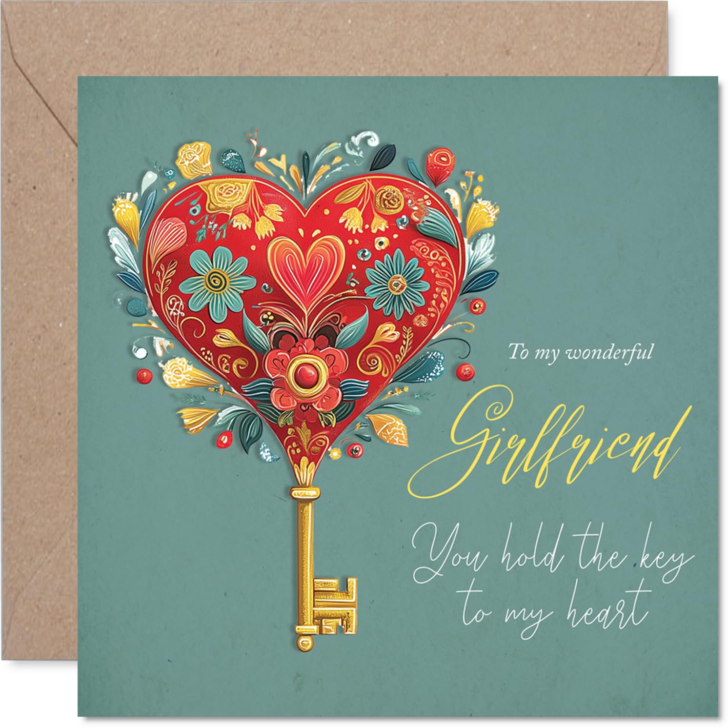 Romantic Girlfriend Anniversary Card - Key to my Heart - Cute Happy Anniversary Card for Girlfriend from Boyfriend Partner, 145mm Joke Humour Anniversaries Greeting Cards