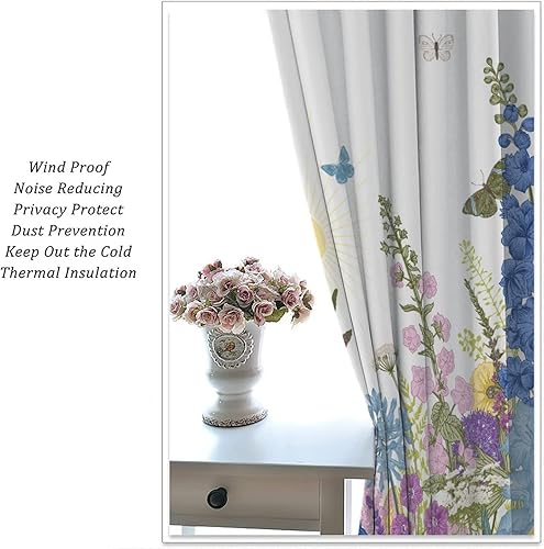 Miniatura 38 de Retro 70s Floral Blackout Window Curtains, Watercolor Flower Plant Rustic Modern Style Pattern Window Drapes, for Bedroom Living Room 42x45in 2