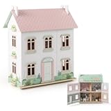 HONEY JOY Doll House, 3-Story Wooden Dollhouse Playset w/Double-Sided Roofs, 5 Rooms, 19 Accessories & Miniature Furniture, Pretend Play Toddler Big Doll House, Gift for Kids Aged 3+ (Pink, 2.2 FT)