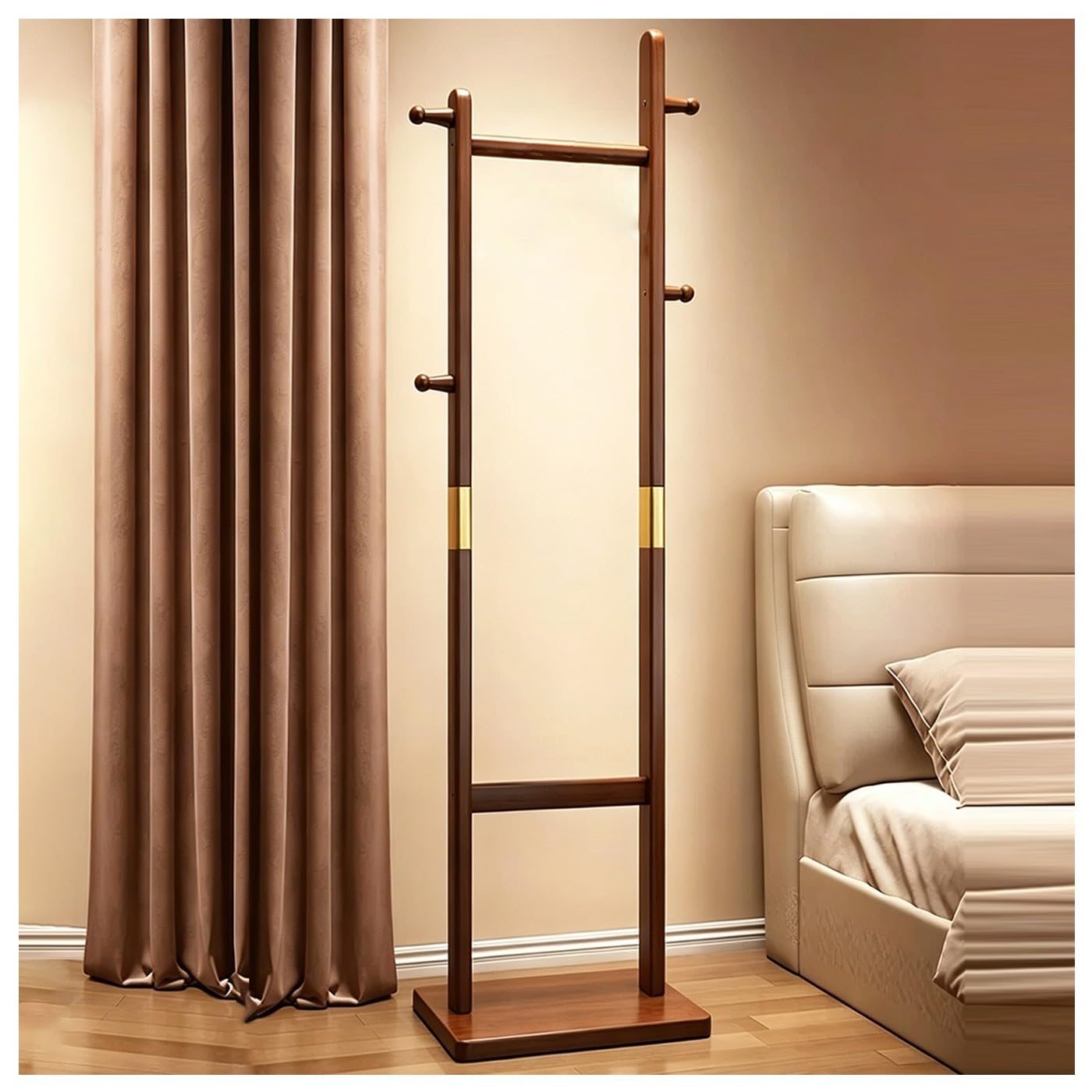 Wooden Coat Rack Stand with Hooks and Stable Base, Freestanding Coat Stand, Compact Clothes Organiser Garment Stand, Easy to Assemble, for Hallway, Bedroom : 40x26x163/166CM