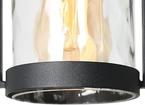 Miniatura 9 de Lámpara colgante negra para exteriores, luces colgantes de granja para porche exterior, luces ajustables para porche al aire libre, vidrio ondulado